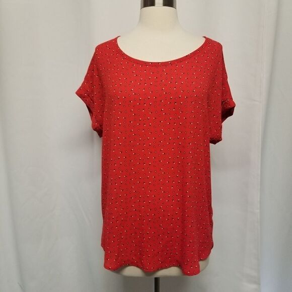 Pleione Red Tiny Dainty Floral Light Crepe Blouse Md - Picture 2 of 7